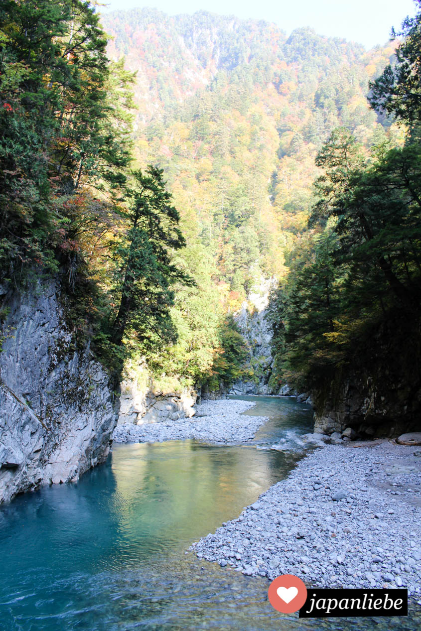 Nach einer kurzen Wanderung kommt man zur Sarutobiryo Schlucht.