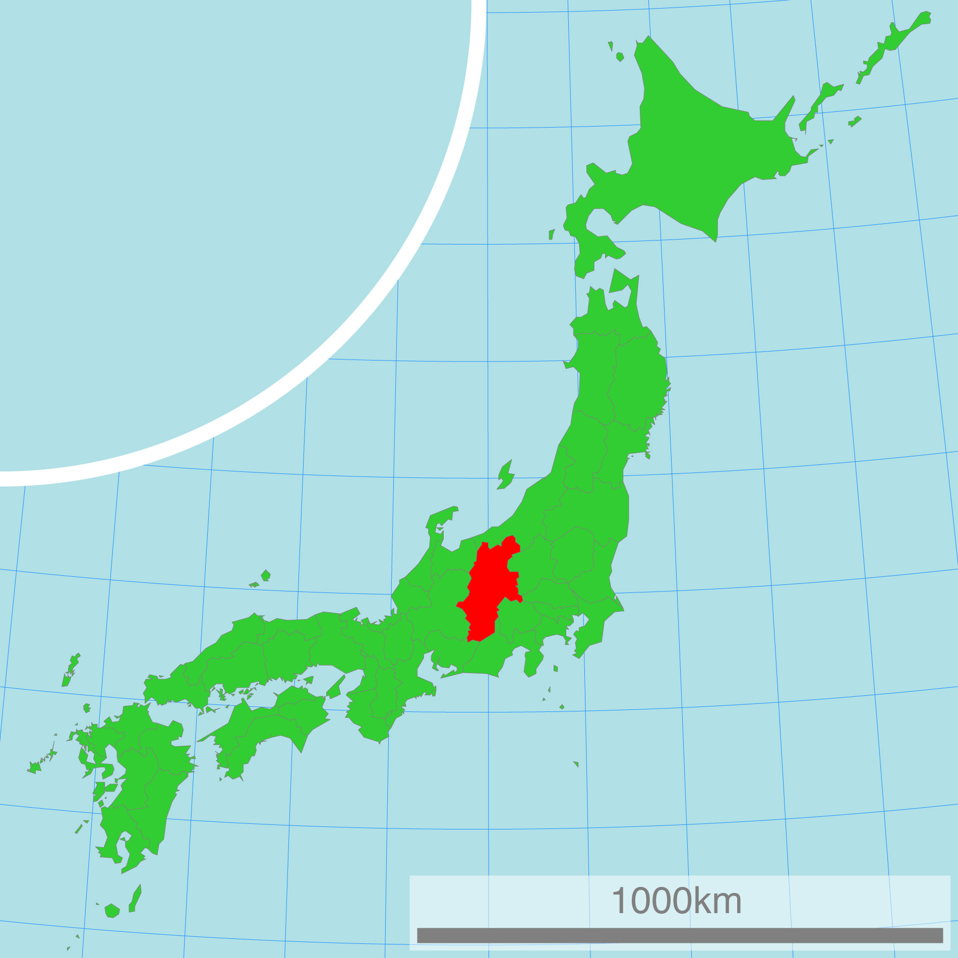 Japankarte: Die Präfektur Nagano.