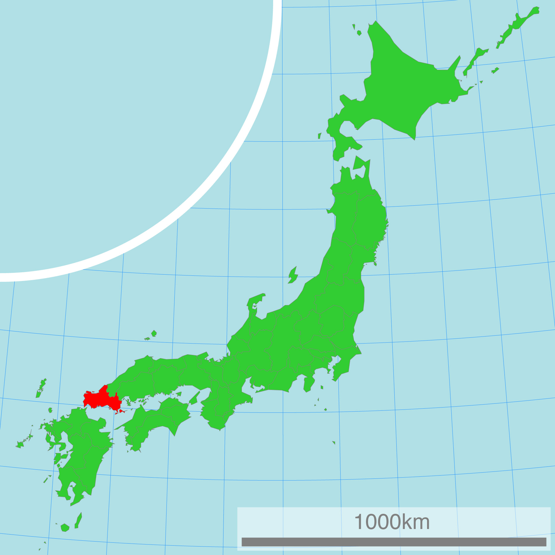 Japankarte: Die Präfektur Yamaguchi.
