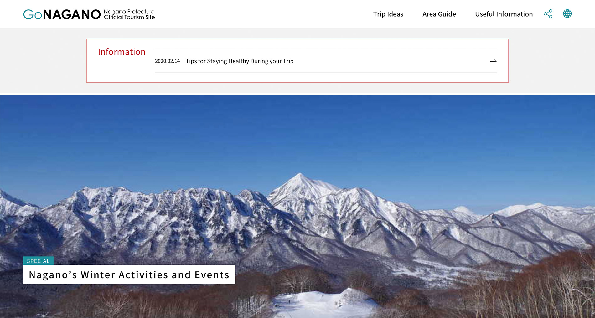 Die englische Webseite des Tourismusverbandes der Präfektur Nagano.