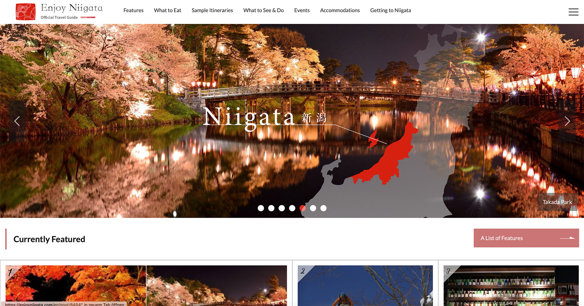 Die englische Webseite des Tourismusverbandes der Präfektur Niigata.