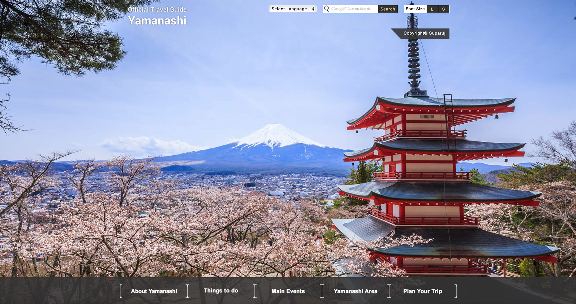 Die englische Webseite des Tourismusverbandes der Präfektur Yamanashi.