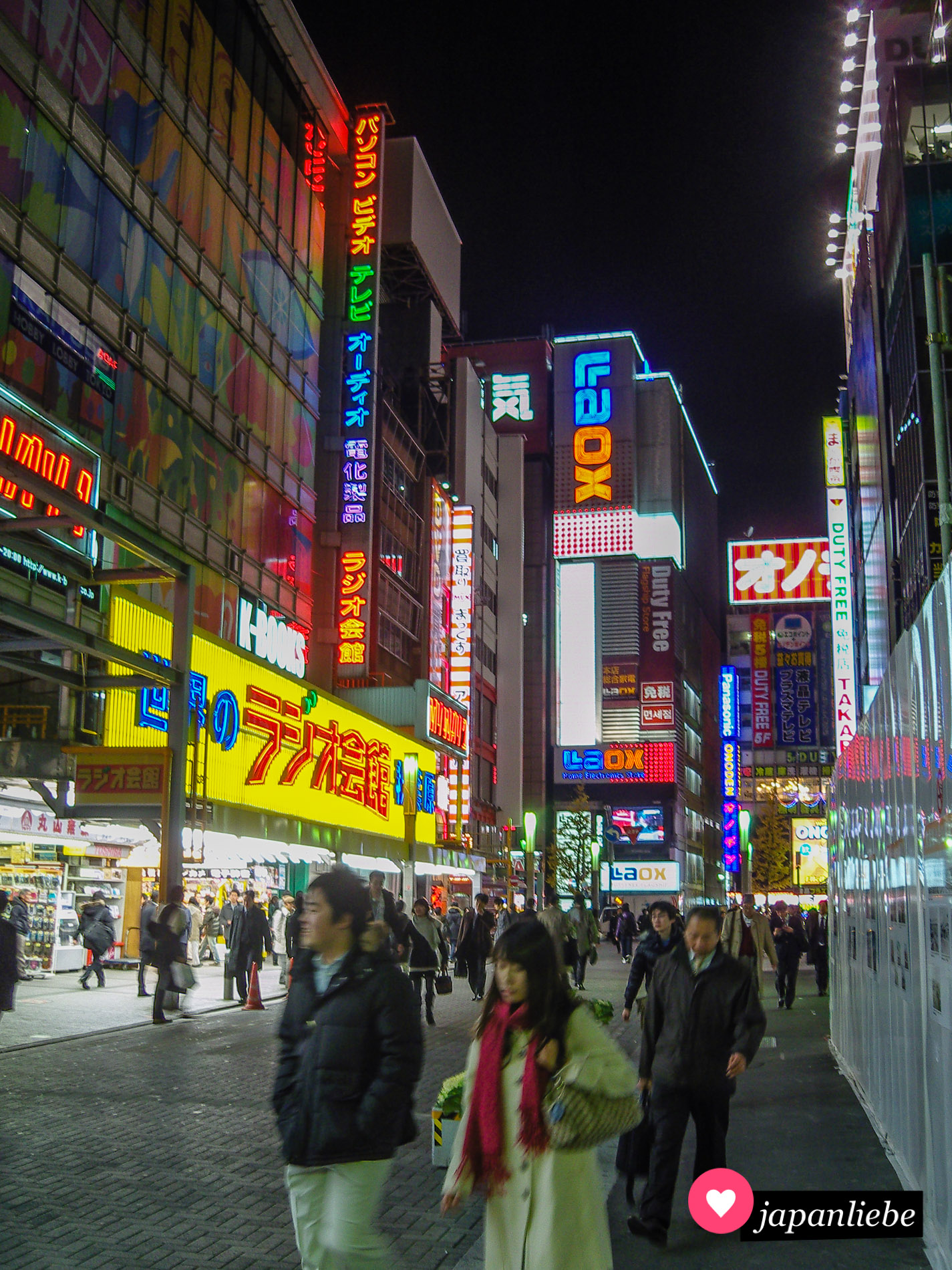 Akihabara oder Akiba, wie es auch genannt wird, verwandelt sich bei Dunkelheit in ein buntes Neonlichtermeer.