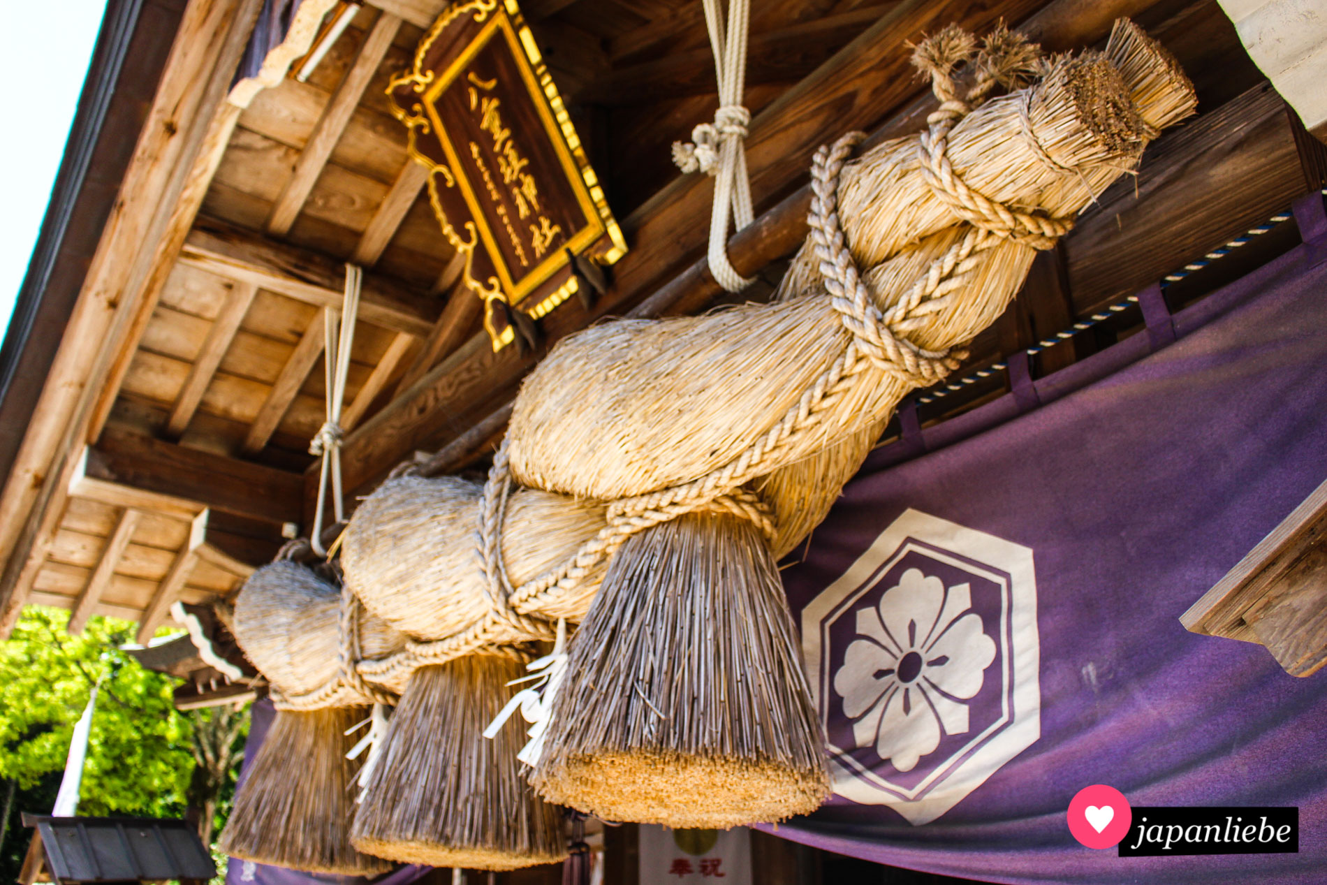 Am Yaegki-Schrein in Matsue fand angeblich Japans erste Hochzeit statt. Die Haupthalle ziert ein großes shimenawa-Reisstrohseil.