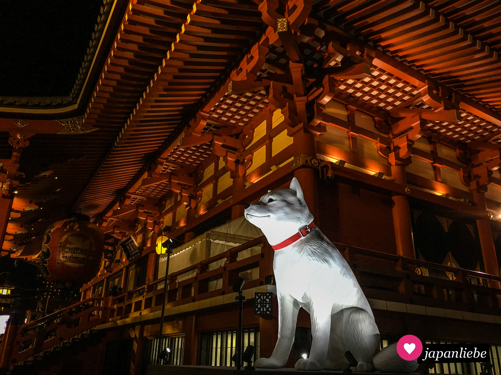 Zum Jahr des Hundes stellte der Handyprovider Softbank am Sensō-ji-Tempel in Tōkyō eine riesige Werbefigur ihres Maskottchens „otō-san“ auf.