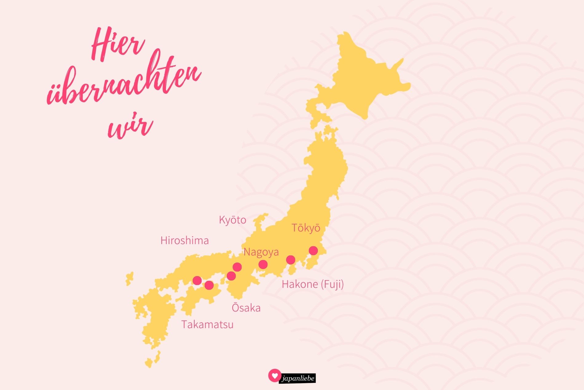 In diesen Städten befinden sich die Unterkünfte der ersten Japanliebe-Gruppenreise im Herbst 2023.
